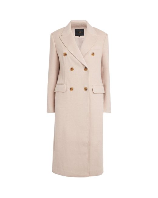 Maje Natural Wool-Blend Double-Breasted Coat