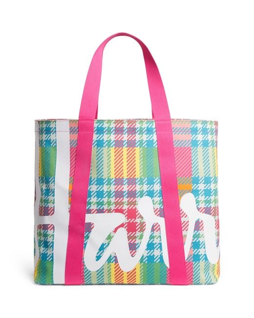 Harrods Red Large Madras Check Tote Bag