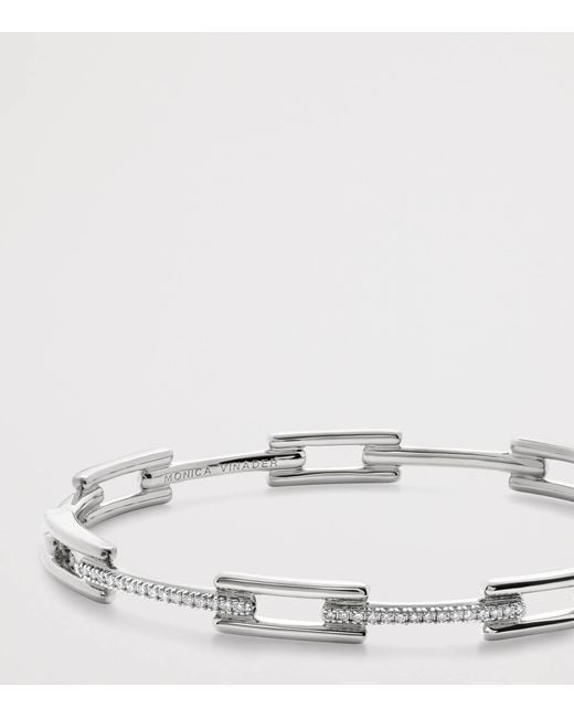 Monica Vinader Metallic Sterling And Diamond Signature Link Slim Bangle