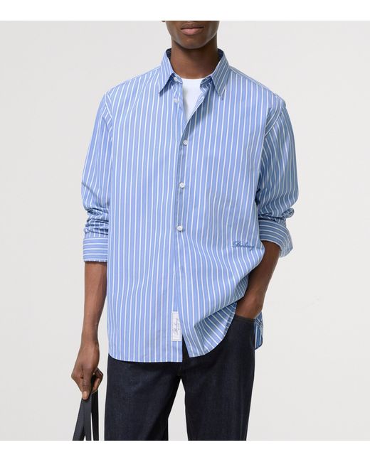 Burberry Blue Cotton Striped Shirt for men