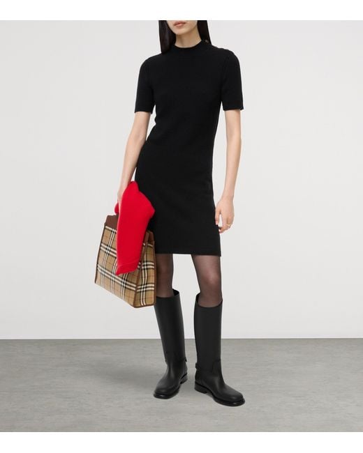 Burberry Black Cashmere-Blend Rib-Knit Midi Dress