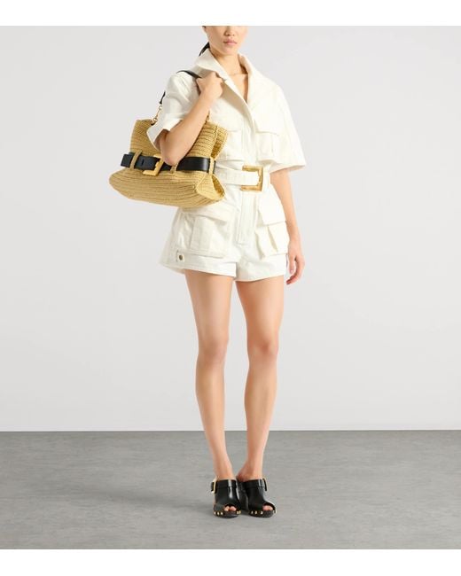 Balmain Metallic Medium Faux-Raffia Anthem Shoulder Bag