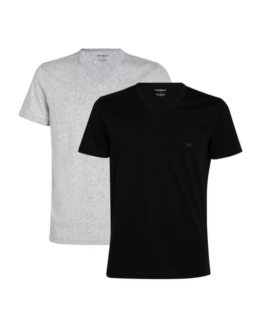 Emporio Armani Black Cotton V-Neck Eagle T-Shirt for men
