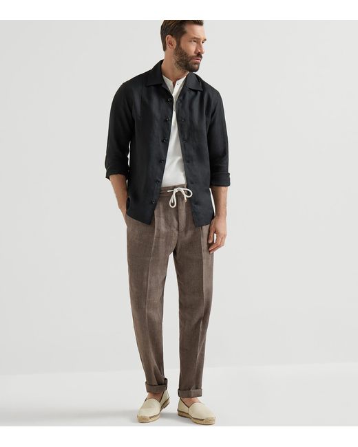 Brunello Cucinelli Brown Drawstring Leisure Trousers for men