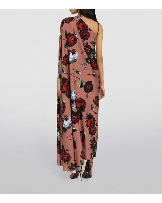 Dolce & Gabbana Brown Silk-blend Rose Asymmetric Dress