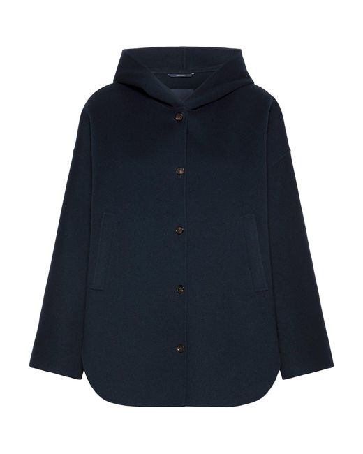 Max Mara Blue Virgin Wool Hooded Coat