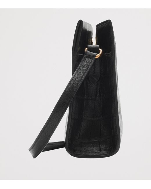 Burberry Black Leather Croc-Embossed Cotswolds Shoulder Bag