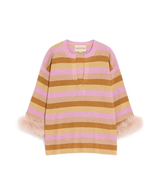 Valentino Pink Lurex Feather-Trim Sweater