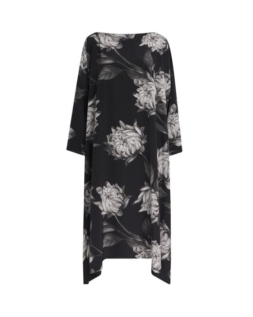 Eskandar Black Silk Floral Midi Dress