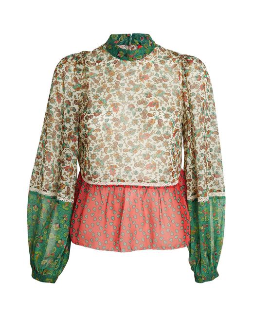 MAX&Co. Green Floral Print High-neck Blouse