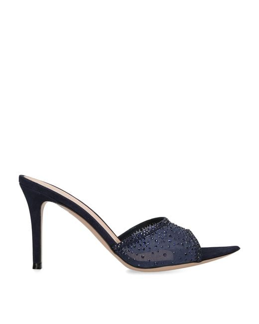 Gianvito Rossi Blue Suede Embellished Rania Mules 85