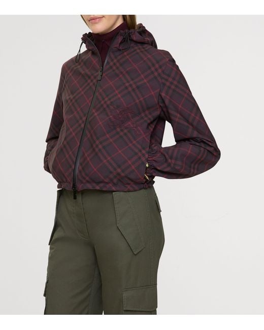 Burberry Purple Cropped Reversible Check Hooded Jacket