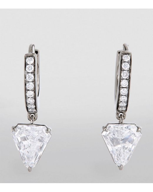 Eva Fehren Metallic White Gold And Diamond Shield Earrings