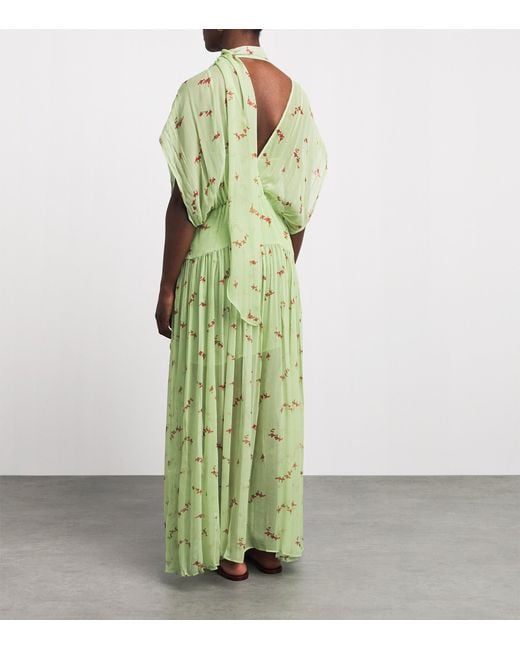 Ganni Green Organic Silk Floral Midi Dress