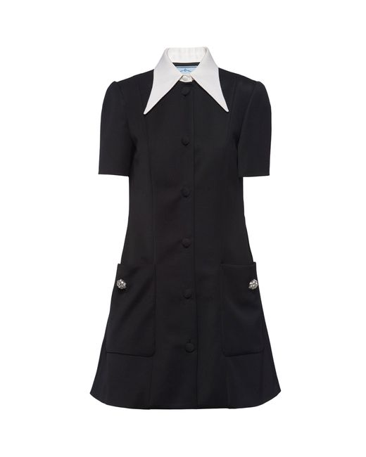 Prada Black Wool Satin-collar Dress