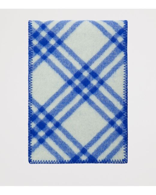 Burberry Blue Wool Check Scarf
