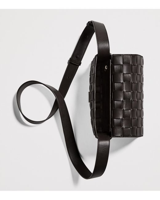 Bottega Veneta Black Leather Intrecciato Messenger Bag for men