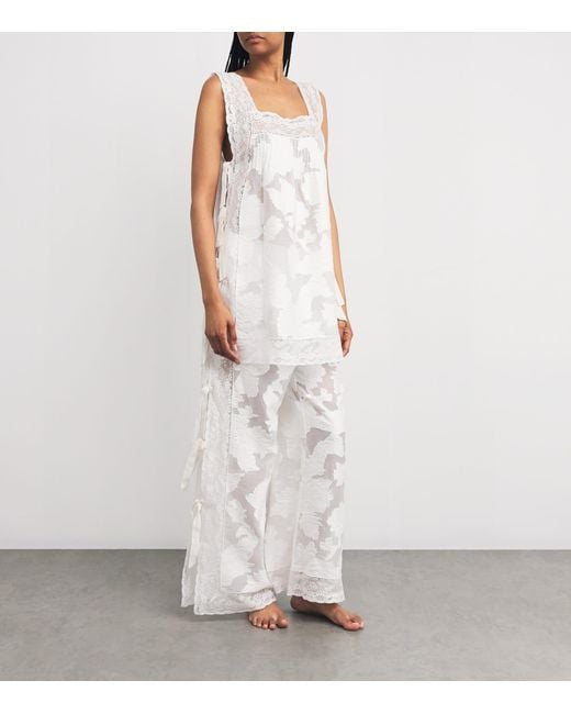 Loretta Caponi White Lace-Trim Clarissa Trousers