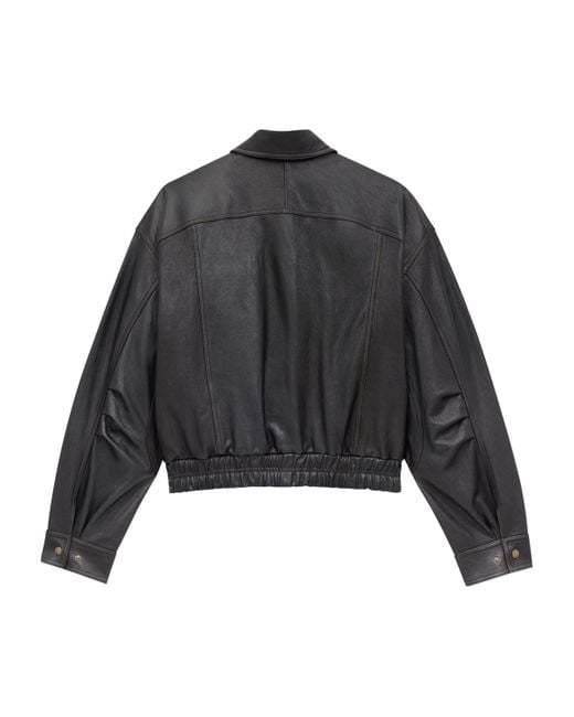 Saint Laurent Gray Leather Bomber Jacket