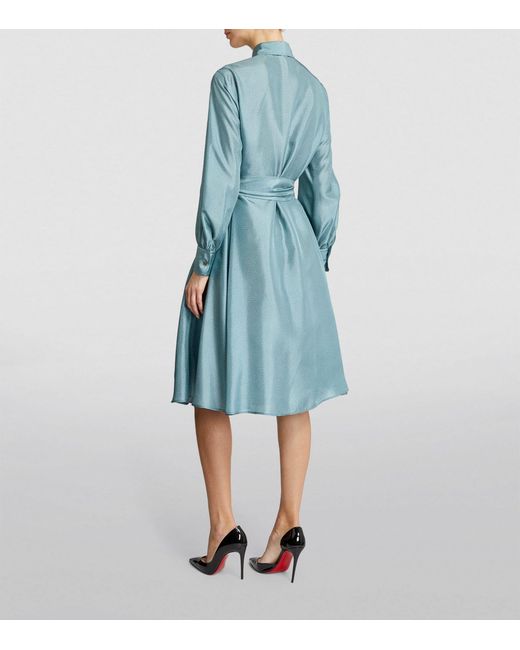 Kiton Blue Silk Patterned Midi Dress