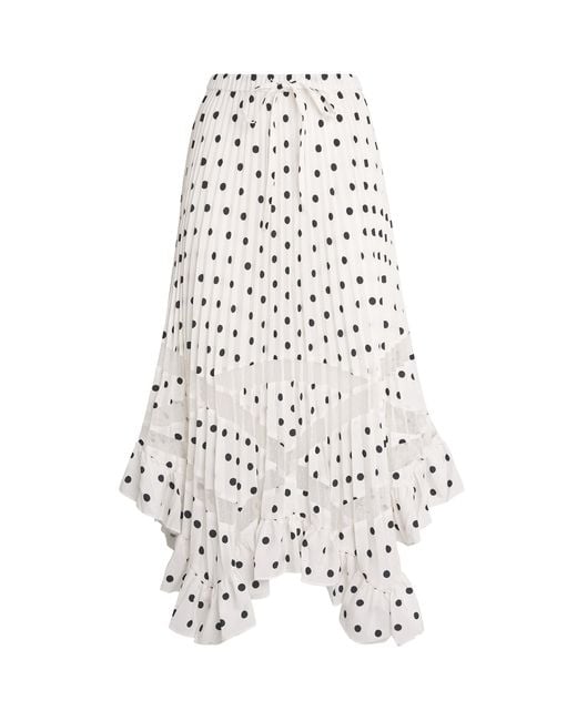 Claudie Pierlot White Polka-Dot Pleated Midi Skirt
