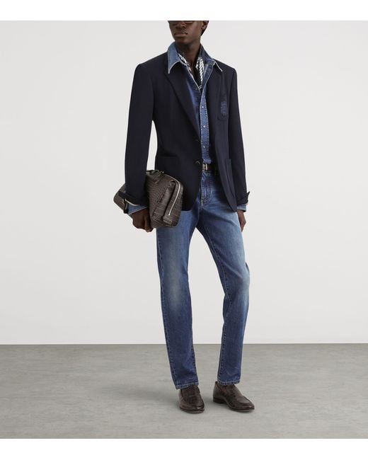 Dolce & Gabbana Blue Slim-Fit Leather Patch Jeans for men