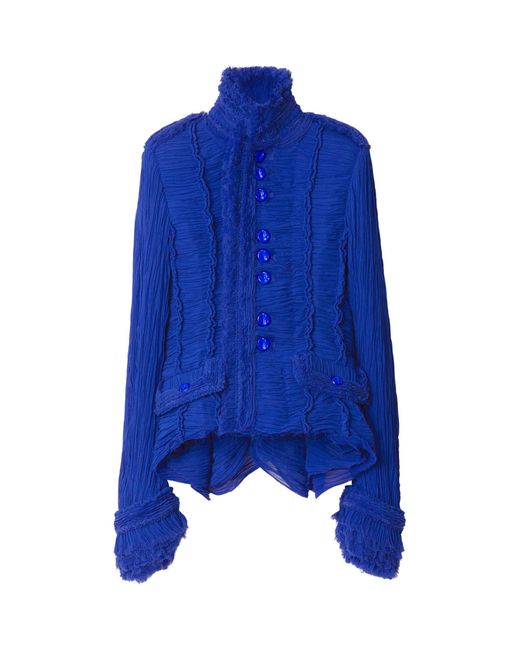 Burberry Blue Pleated Tailored Jacket