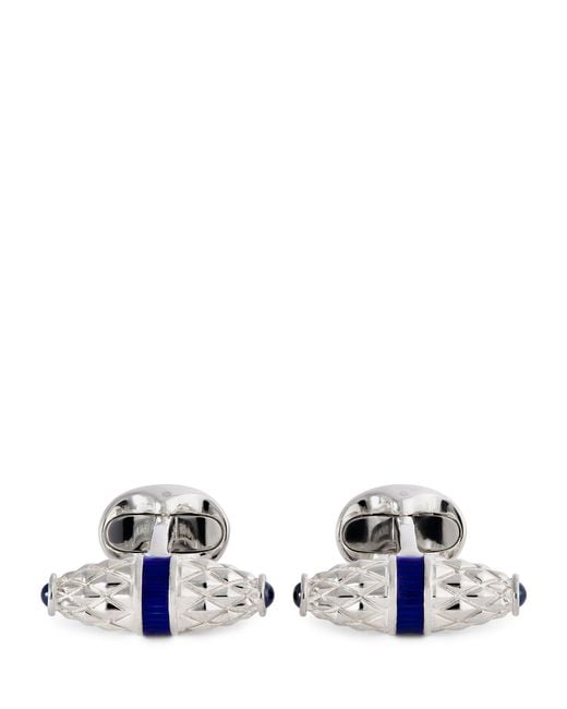 Deakin & Francis White Sterling Sapphire-Trim Cufflinks for men