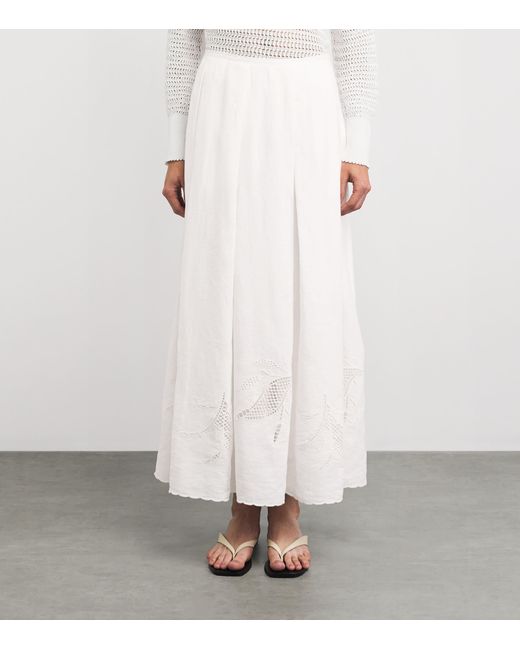Lafayette 148 New York White Organic Linen Broderie Anglaise Maxi Skirt