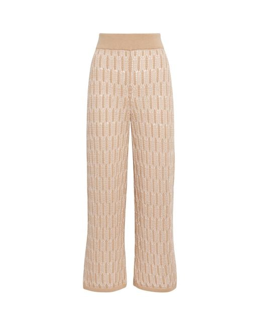Lafayette 148 New York Natural Cotton Lace-Knit Wide-Leg Trousers