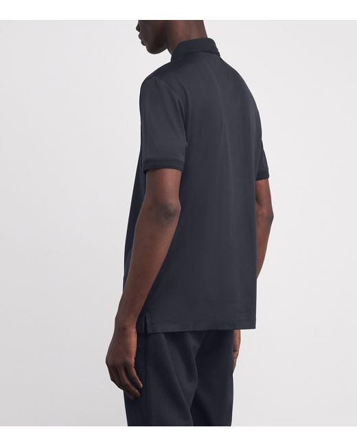 Emporio Armani Blue Embossed-Logo Polo Shirt for men