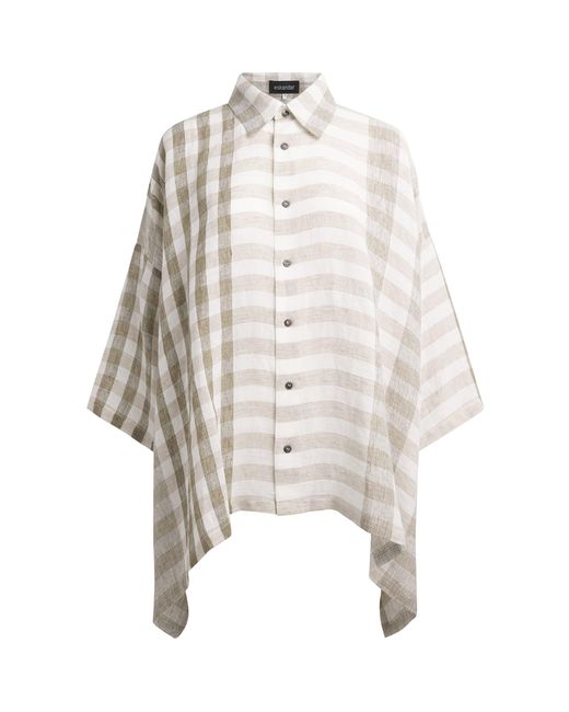 Eskandar White Linen Check A-Line Shirt