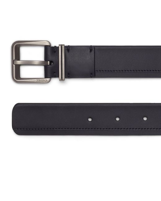 Zegna Black Leather Square-buckle Belt for men