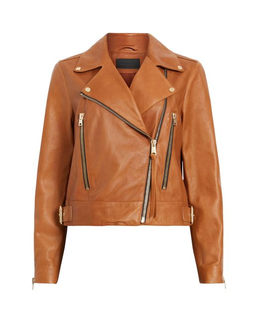 AllSaints Brown Leather Beale Biker Jacket
