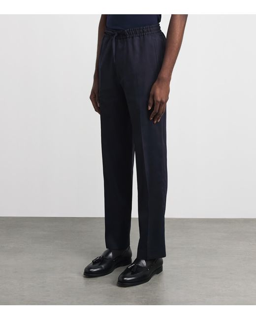 Corneliani Blue Linen-Virgin Wool-Mohair Drawstring Trousers for men