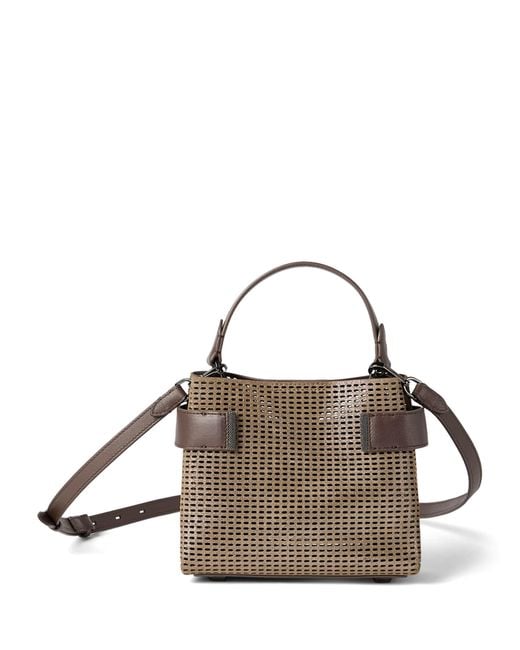 Brunello Cucinelli Brown Small Leather Essence Top-Handle Bag