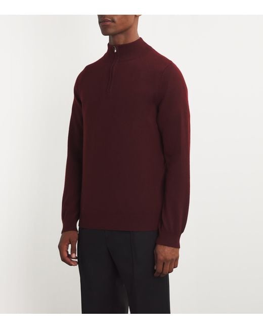 Harrods Red Cashmere Quarter-Zip Sweater for men