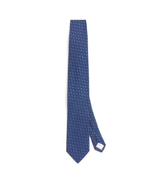 Eton of Sweden Blue Silk-Linen Floral Embroidered Tie for men