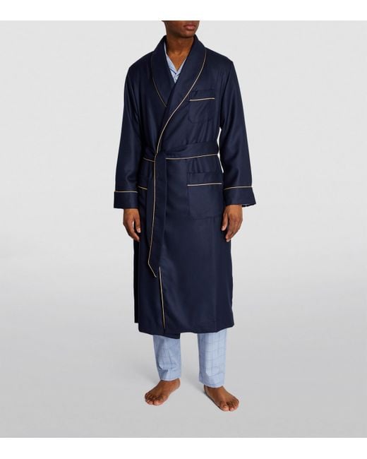 Derek Rose Blue Cashmere-Silk Piped Robe for men