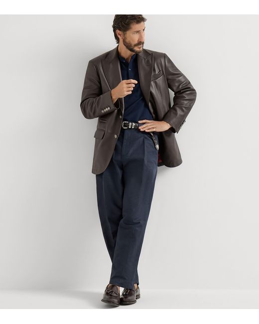 Brunello Cucinelli Blue Leather Single-Breasted Blazer for men
