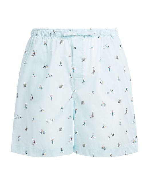 Derek Rose Blue Cotton Printed Ledbury Lounge Shorts for men