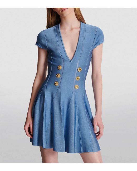 Balmain Blue Fine-knit 6-button Dress
