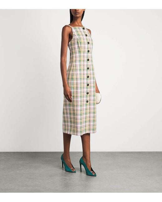 Carolina Herrera Metallic Plaid Print Midi Dress