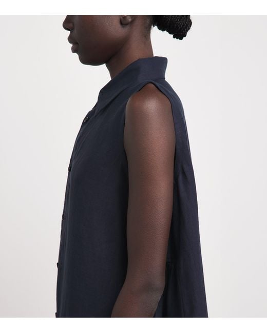 Eskandar Blue Linen Sleeveless Midi Shirt Dress