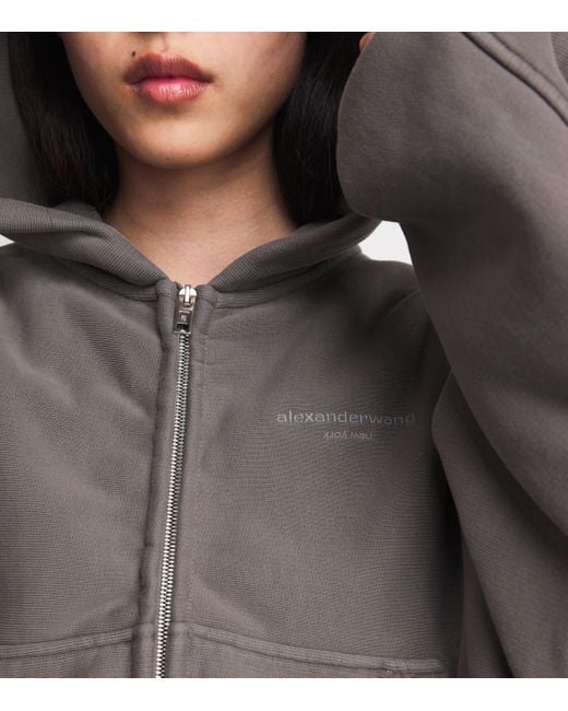 Alexander Wang Gray Stretch-Cotton Oversized Cropped Hoodie