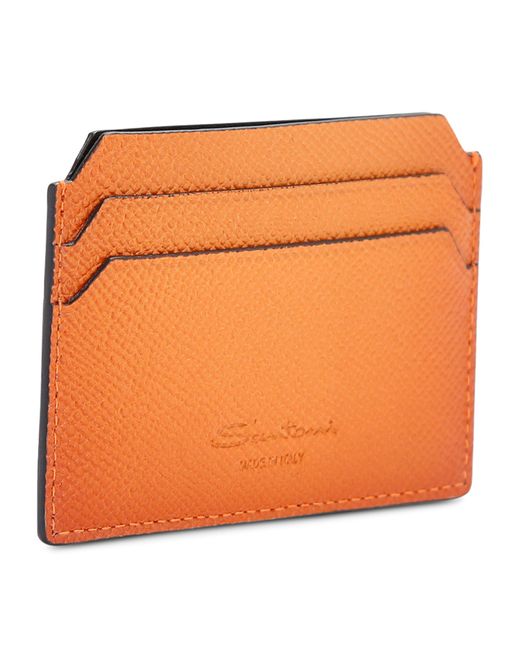 Santoni Orange Leather Card Holder for men