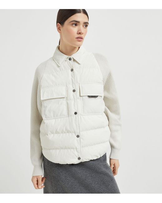 Brunello Cucinelli White Down Hybrid Puffer Jacket