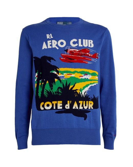Polo Ralph Lauren Blue Cotton Graphic Sweater for men