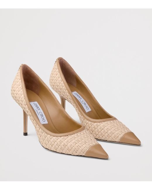 Jimmy Choo Natural Love 85 Leather-Trim Raffia Pumps