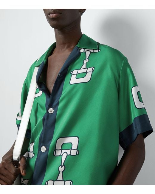 Gucci Green Silk Horsebit Print Shirt
